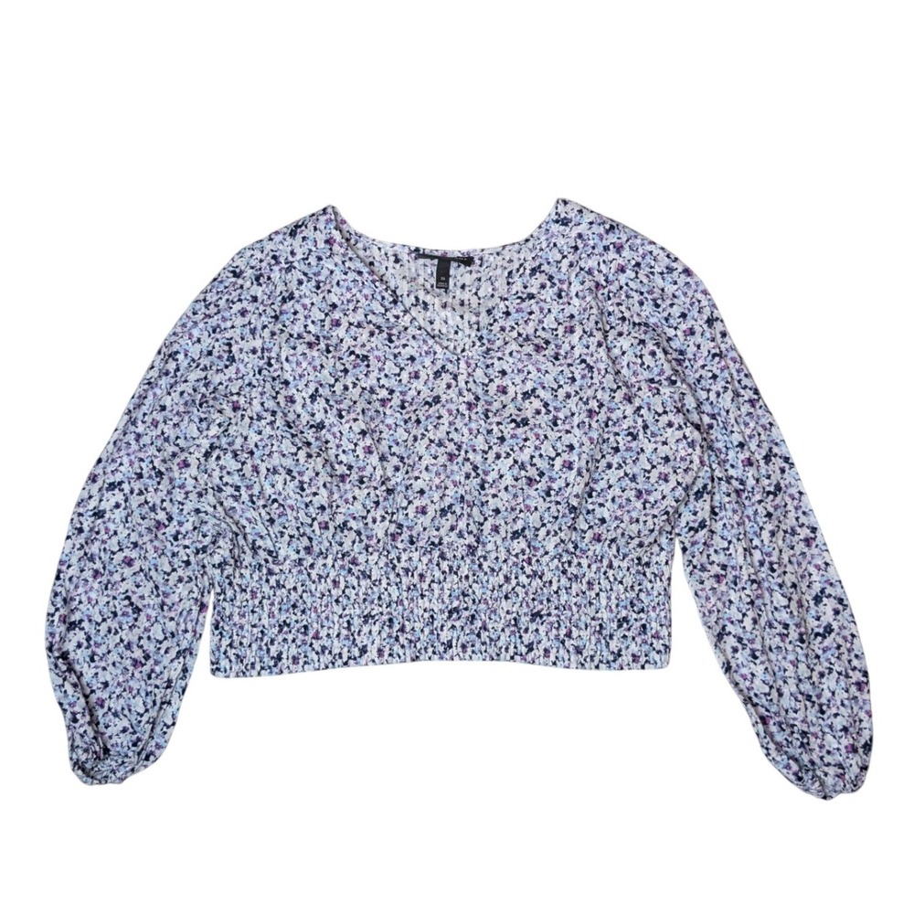 Lane Bryant Boho Floral Fitted V-Neck Long Sleeve Cropped Top Women's 20 Blouse